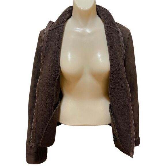 Kenneth Cole Reaction Brown Suede Sherpa Lined Zip Front Jacket - Picture 6 of 14